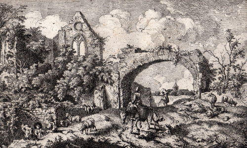 Kobell, Ferdinand; Torruine mit Kirche, Kupferstich 18. Jh.